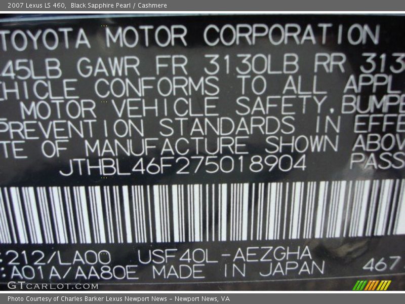 Black Sapphire Pearl / Cashmere 2007 Lexus LS 460
