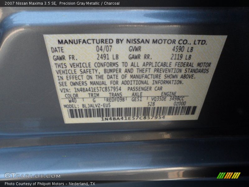 Precision Gray Metallic / Charcoal 2007 Nissan Maxima 3.5 SE