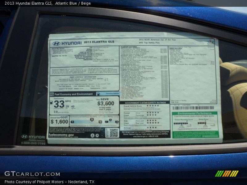  2013 Elantra GLS Window Sticker