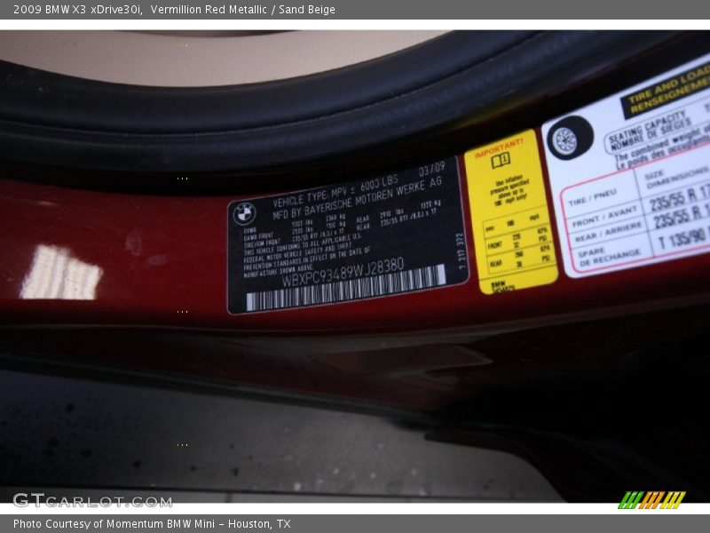 Vermillion Red Metallic / Sand Beige 2009 BMW X3 xDrive30i