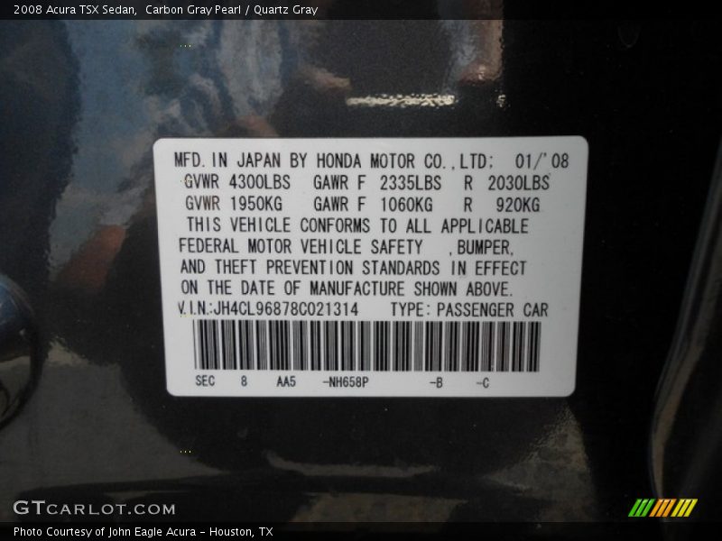 Carbon Gray Pearl / Quartz Gray 2008 Acura TSX Sedan