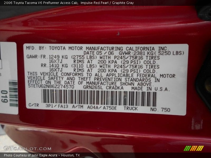 Impulse Red Pearl / Graphite Gray 2006 Toyota Tacoma V6 PreRunner Access Cab