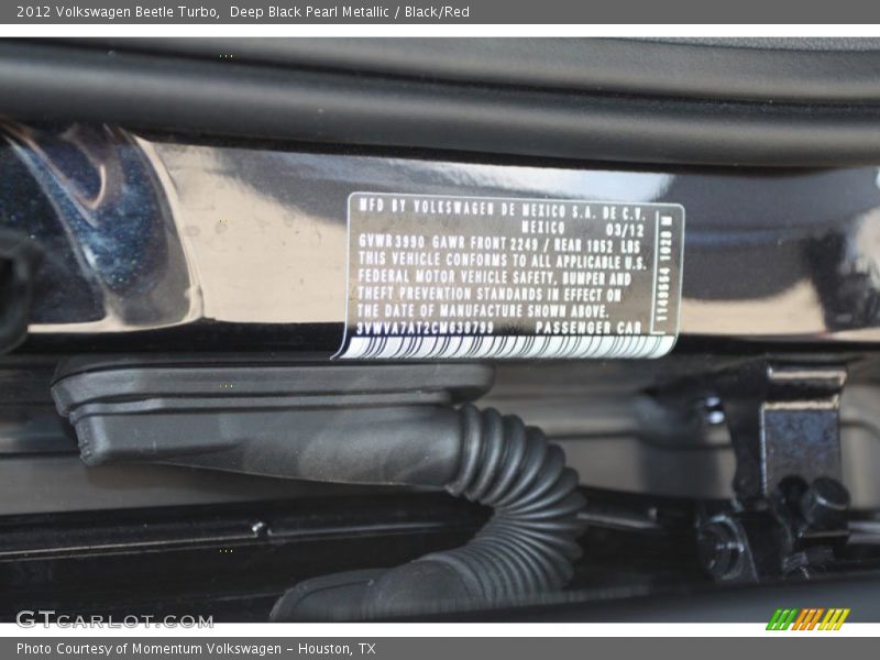 Deep Black Pearl Metallic / Black/Red 2012 Volkswagen Beetle Turbo