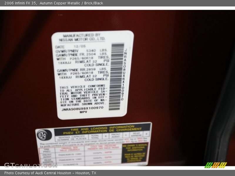 Autumn Copper Metallic / Brick/Black 2006 Infiniti FX 35