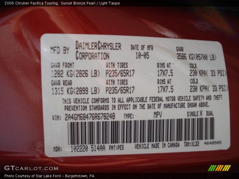 Sunset Bronze Pearl / Light Taupe 2006 Chrysler Pacifica Touring