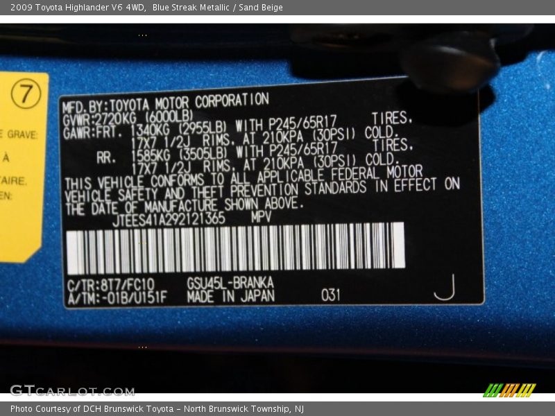 Blue Streak Metallic / Sand Beige 2009 Toyota Highlander V6 4WD