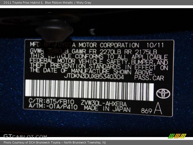 Blue Ribbon Metallic / Misty Gray 2011 Toyota Prius Hybrid II