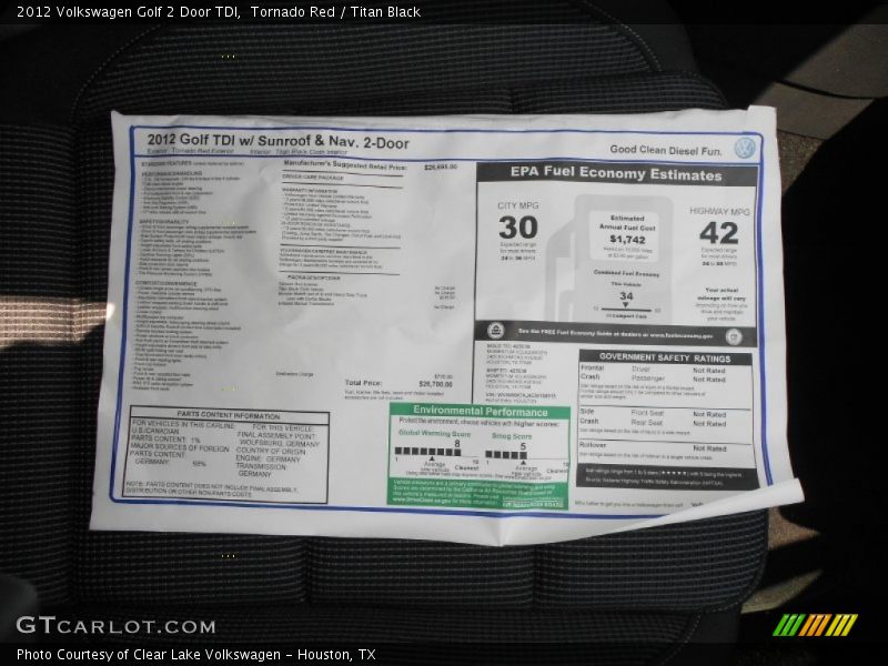 Tornado Red / Titan Black 2012 Volkswagen Golf 2 Door TDI