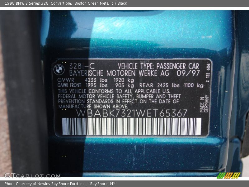 Boston Green Metallic / Black 1998 BMW 3 Series 328i Convertible