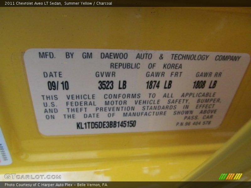 Summer Yellow / Charcoal 2011 Chevrolet Aveo LT Sedan