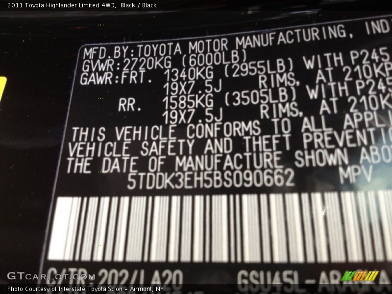 Black / Black 2011 Toyota Highlander Limited 4WD