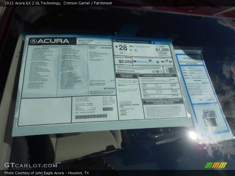  2013 ILX 2.0L Technology Window Sticker
