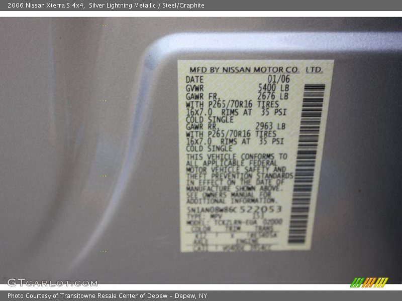 2006 Xterra S 4x4 Silver Lightning Metallic Color Code K12