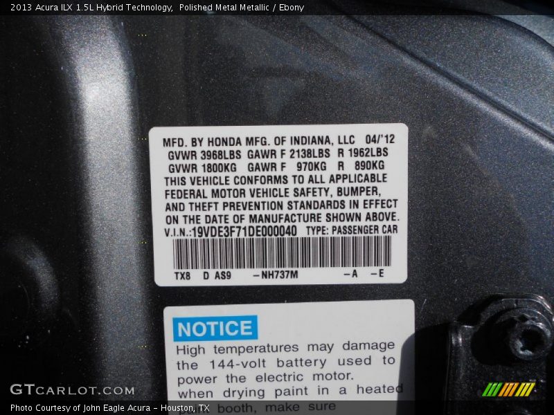 2013 ILX 1.5L Hybrid Technology Polished Metal Metallic Color Code NH737M