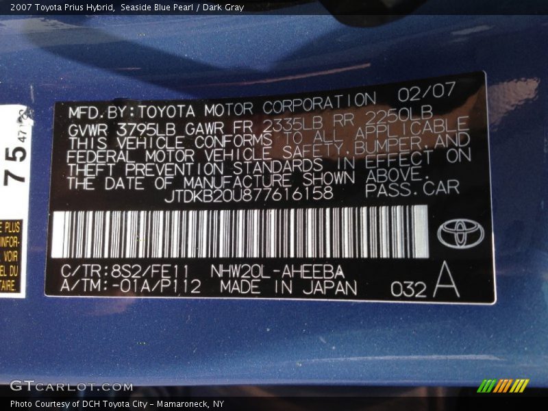 Seaside Blue Pearl / Dark Gray 2007 Toyota Prius Hybrid