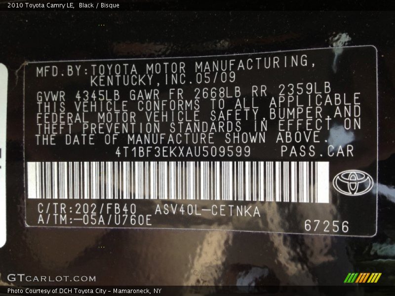 Black / Bisque 2010 Toyota Camry LE