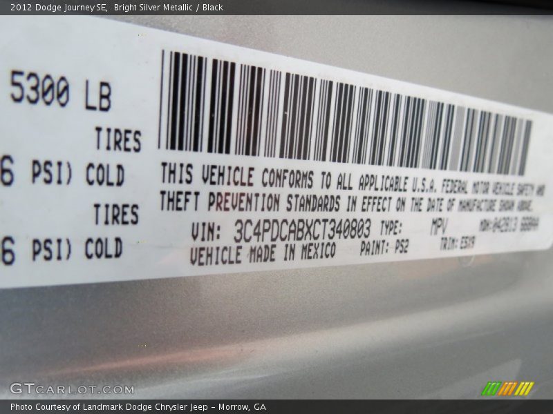 Bright Silver Metallic / Black 2012 Dodge Journey SE