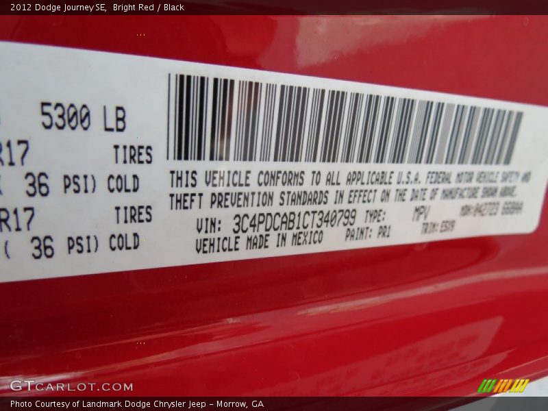 Bright Red / Black 2012 Dodge Journey SE