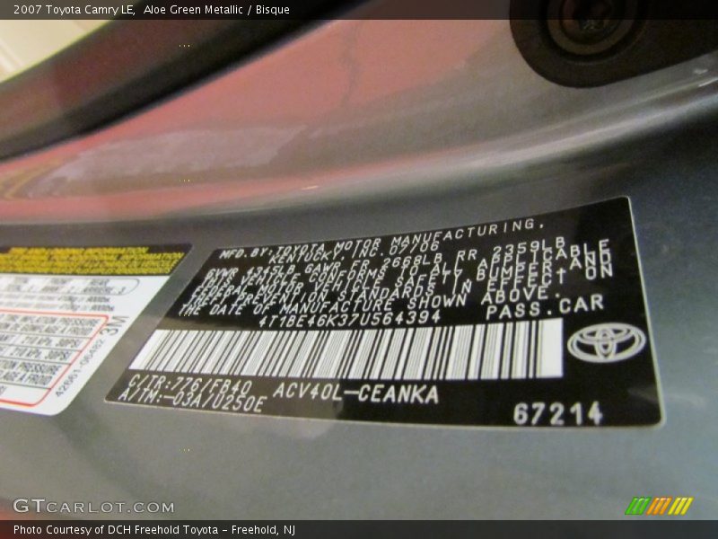 Aloe Green Metallic / Bisque 2007 Toyota Camry LE