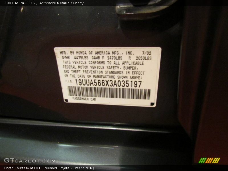 Anthracite Metallic / Ebony 2003 Acura TL 3.2