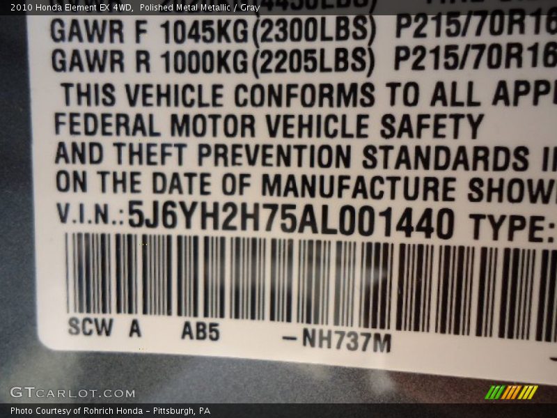 Polished Metal Metallic / Gray 2010 Honda Element EX 4WD