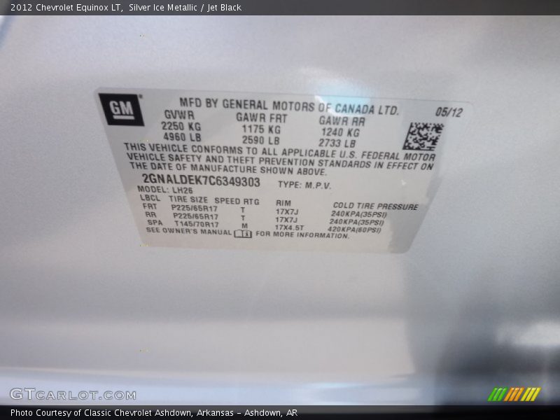 Silver Ice Metallic / Jet Black 2012 Chevrolet Equinox LT