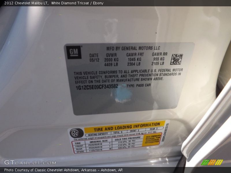 White Diamond Tricoat / Ebony 2012 Chevrolet Malibu LT