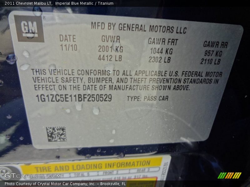 Imperial Blue Metallic / Titanium 2011 Chevrolet Malibu LT