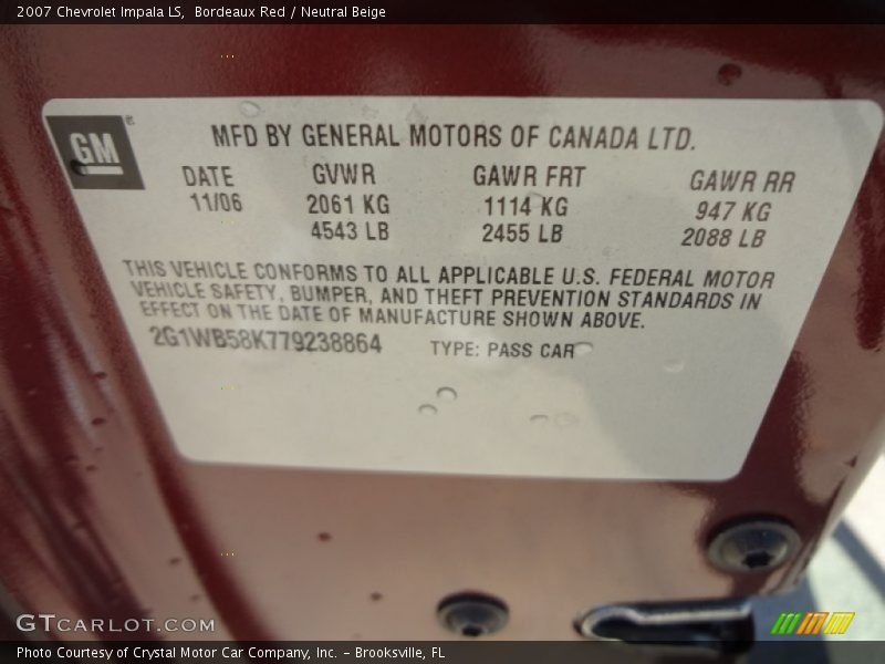 Bordeaux Red / Neutral Beige 2007 Chevrolet Impala LS