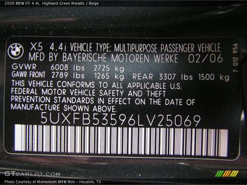 Highland Green Metallic / Beige 2006 BMW X5 4.4i
