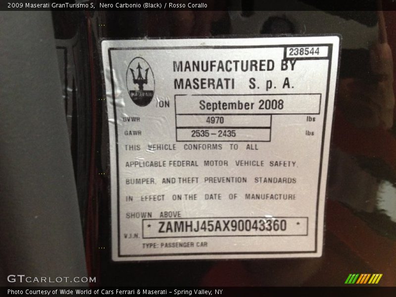 Info Tag of 2009 GranTurismo S