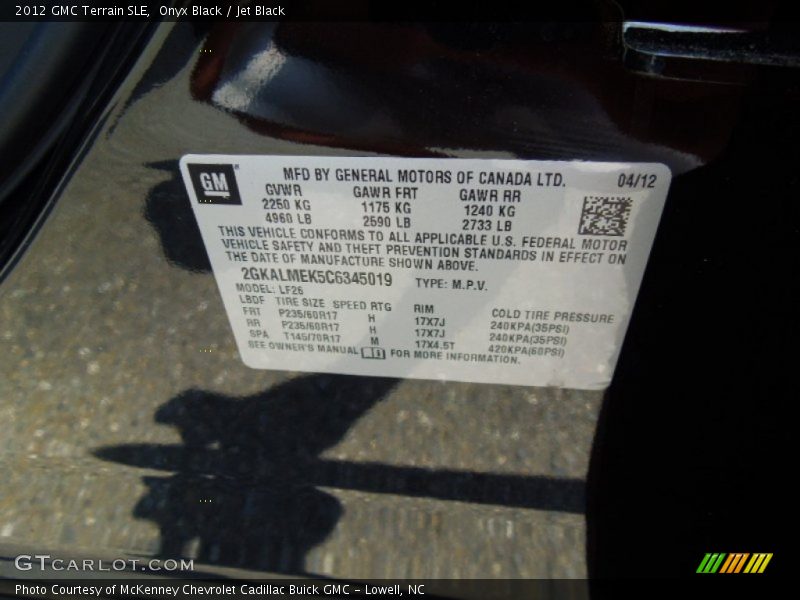 Onyx Black / Jet Black 2012 GMC Terrain SLE