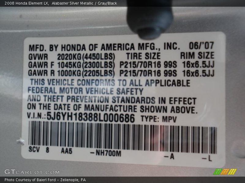 Alabaster Silver Metallic / Gray/Black 2008 Honda Element LX