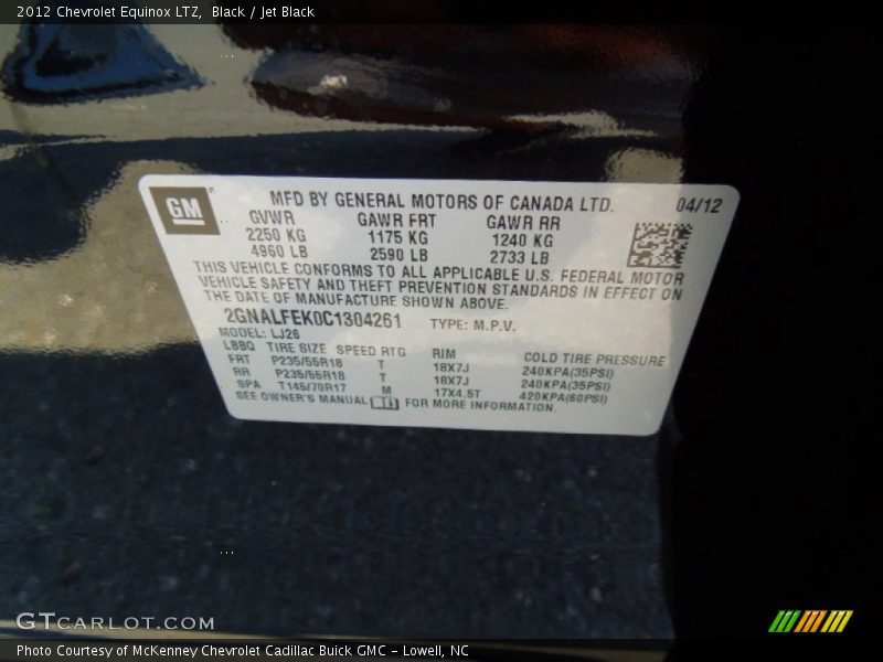 Black / Jet Black 2012 Chevrolet Equinox LTZ