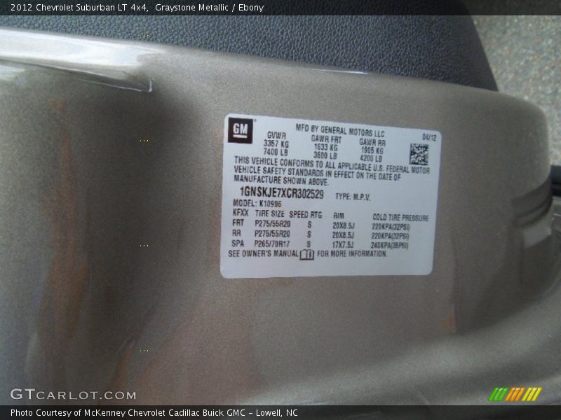Graystone Metallic / Ebony 2012 Chevrolet Suburban LT 4x4