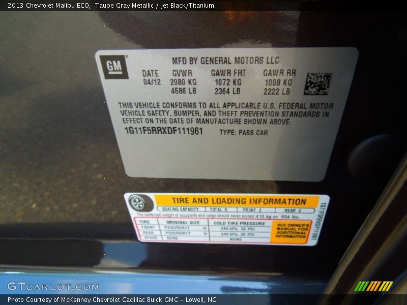 Taupe Gray Metallic / Jet Black/Titanium 2013 Chevrolet Malibu ECO