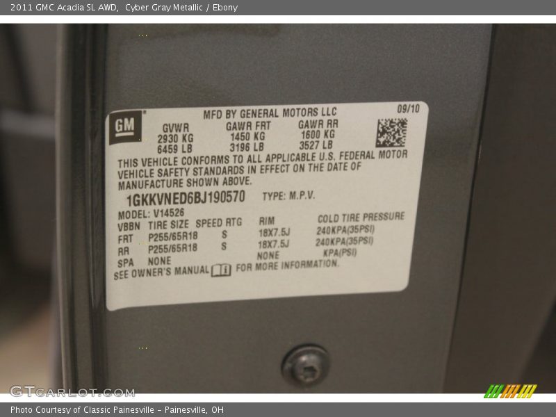 Cyber Gray Metallic / Ebony 2011 GMC Acadia SL AWD