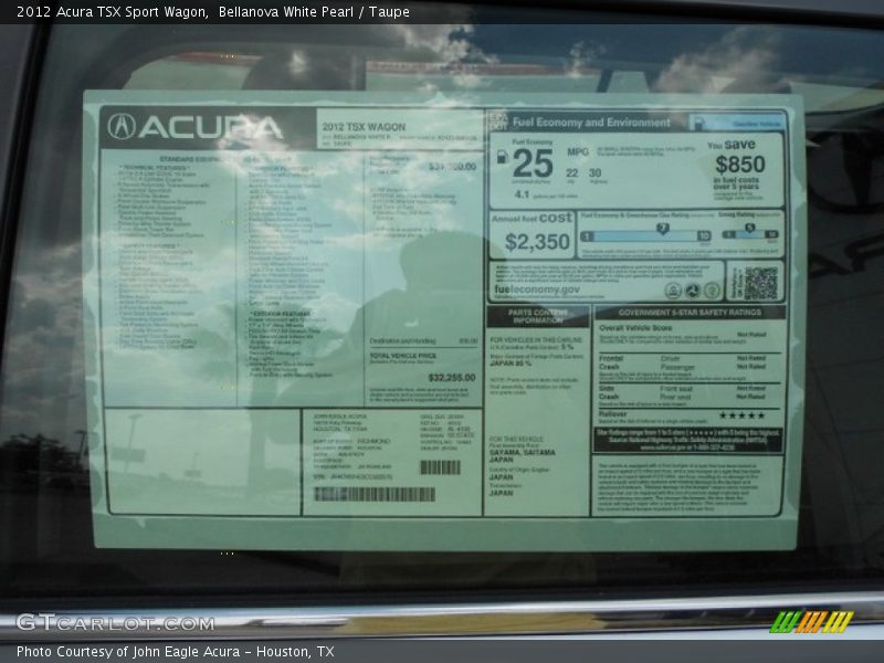  2012 TSX Sport Wagon Window Sticker