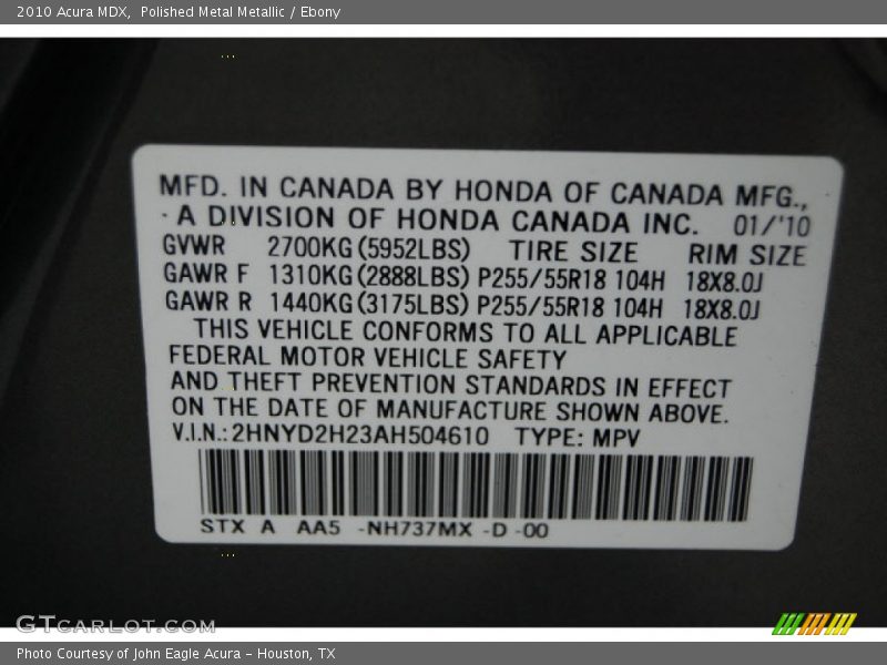 Polished Metal Metallic / Ebony 2010 Acura MDX