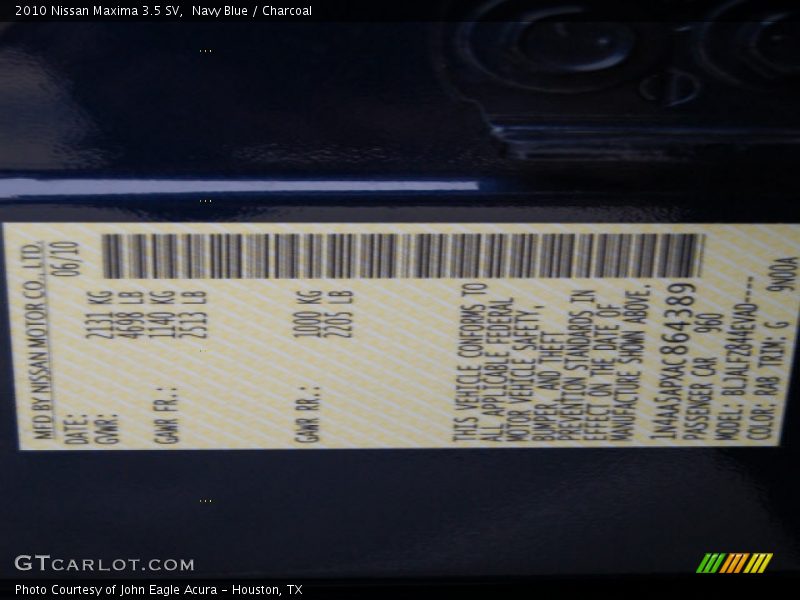 Navy Blue / Charcoal 2010 Nissan Maxima 3.5 SV