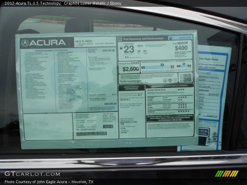 Graphite Luster Metallic / Ebony 2012 Acura TL 3.5 Technology