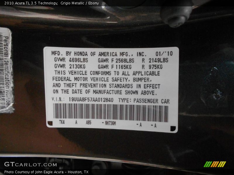 Grigio Metallic / Ebony 2010 Acura TL 3.5 Technology