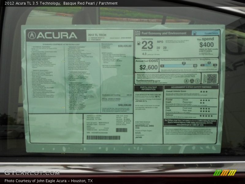 Basque Red Pearl / Parchment 2012 Acura TL 3.5 Technology