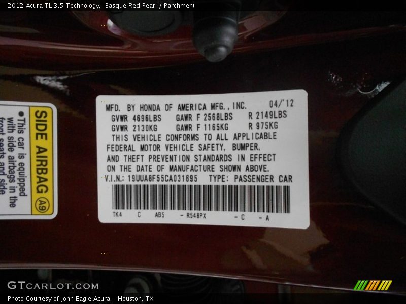 Basque Red Pearl / Parchment 2012 Acura TL 3.5 Technology