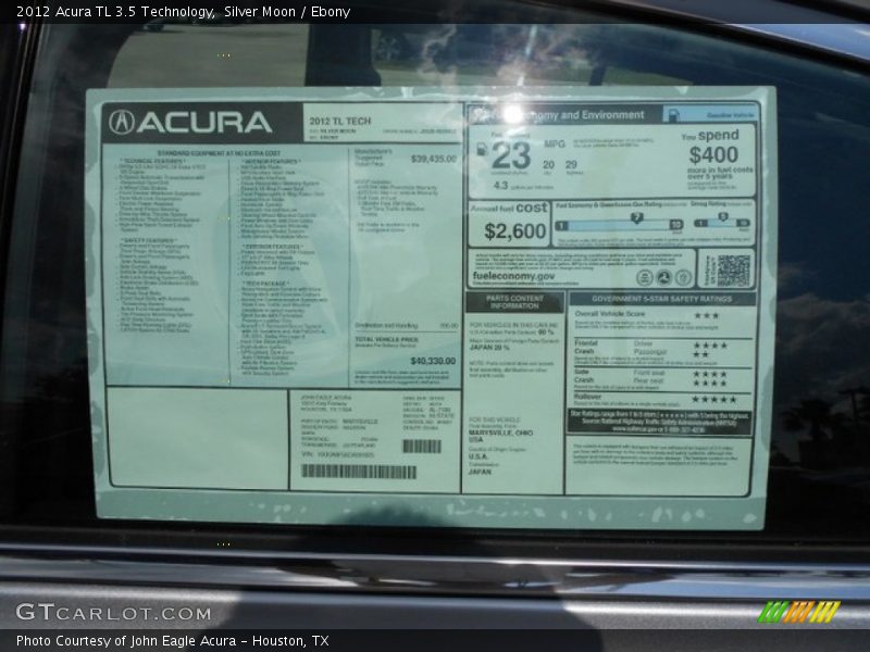 Silver Moon / Ebony 2012 Acura TL 3.5 Technology