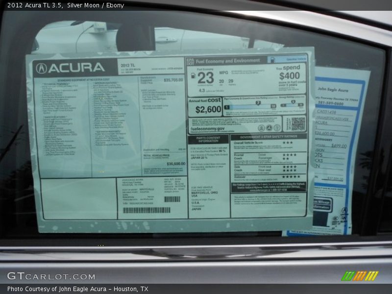 Silver Moon / Ebony 2012 Acura TL 3.5