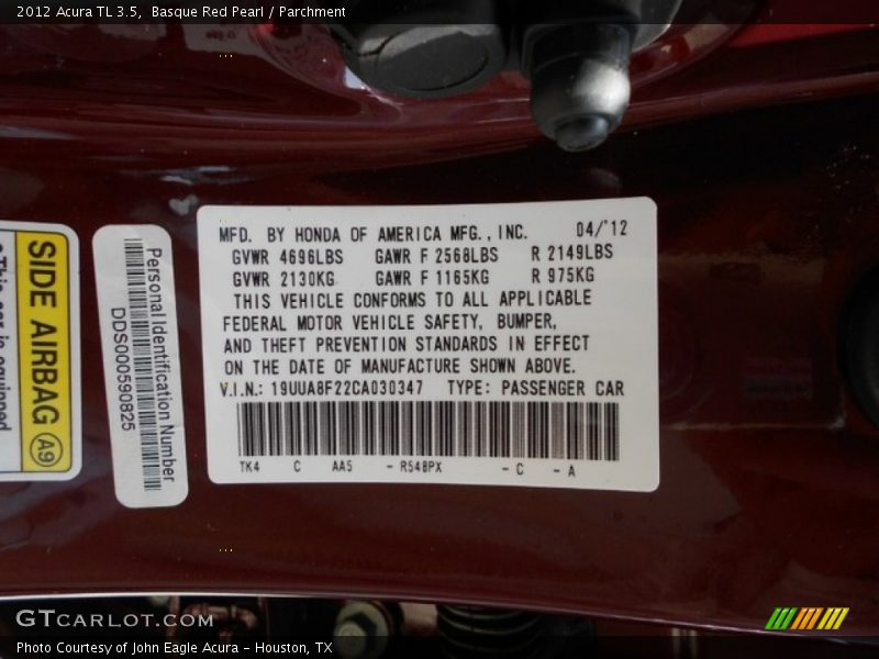 Basque Red Pearl / Parchment 2012 Acura TL 3.5
