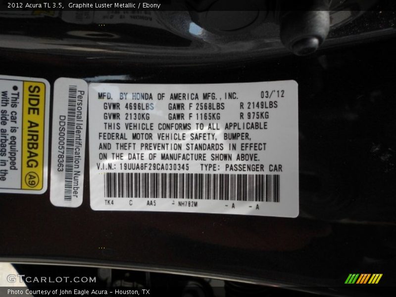 Graphite Luster Metallic / Ebony 2012 Acura TL 3.5