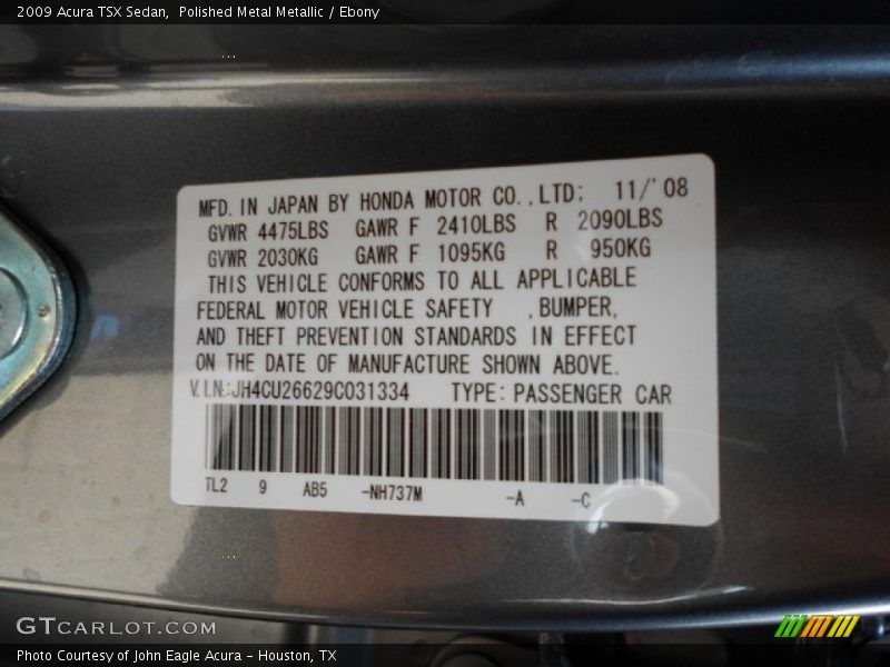 Polished Metal Metallic / Ebony 2009 Acura TSX Sedan