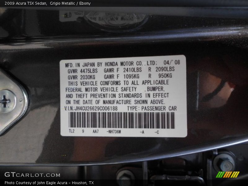 Grigio Metallic / Ebony 2009 Acura TSX Sedan